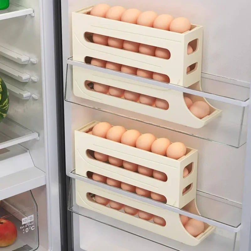 Sliding Egg Storage Container Convenient Automatic Rolling Holder Storage Box Fridge Kitchen Space Saver with Shockproof Design