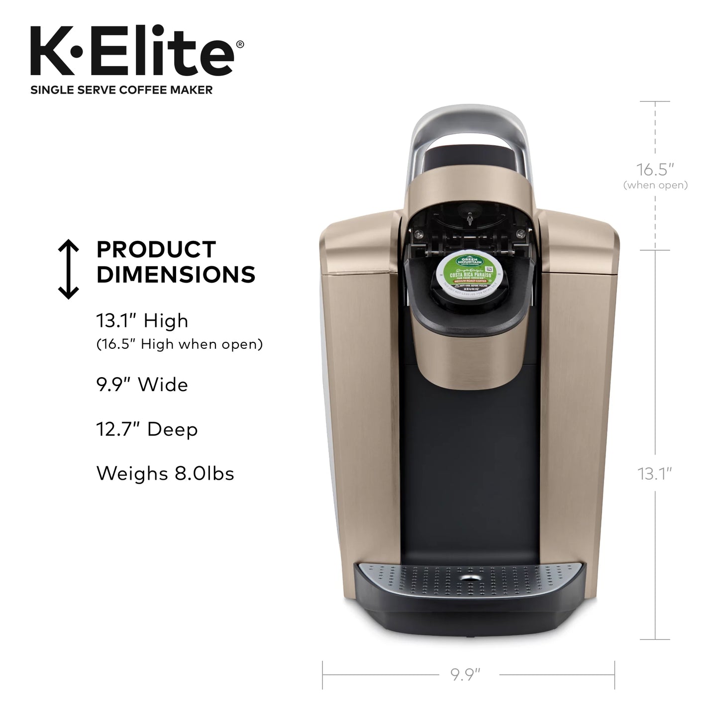 K-Elite, Single Serve K-Cup Pod Coffee Maker, Brushed Gold