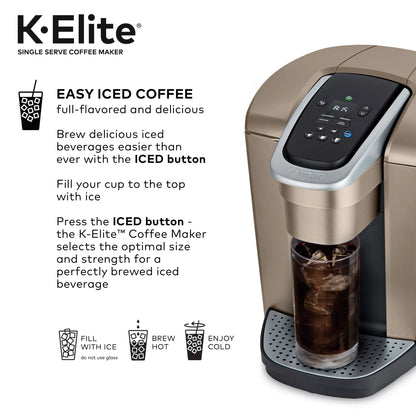 K-Elite, Single Serve K-Cup Pod Coffee Maker, Brushed Gold