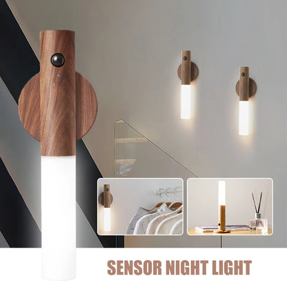 LED Warm Motion Intelligent Sensor Wall Lamp Wireless Wood Stick Night Light Corridor Cabinet Wardrobe Light Decor Home Light