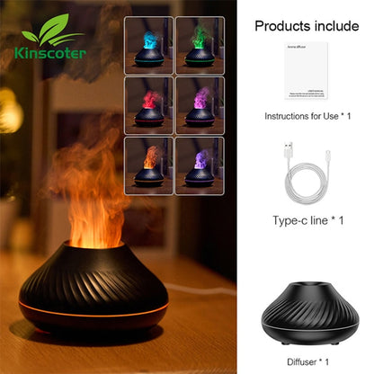 Volcanic Aroma Diffuser Essential Oil Lamp 130Ml USB Portable Air Humidifier with Color Flame Night Light